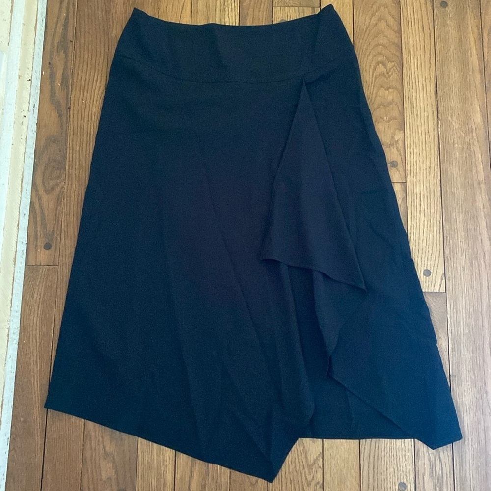 Zara Basic black asymmetrical handkerchief hem faux wrap midi skirt